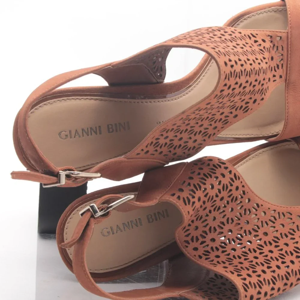 Gianni Bini Platform Wedge Leather Sandal Women10M Brown - Picture 6 of 16